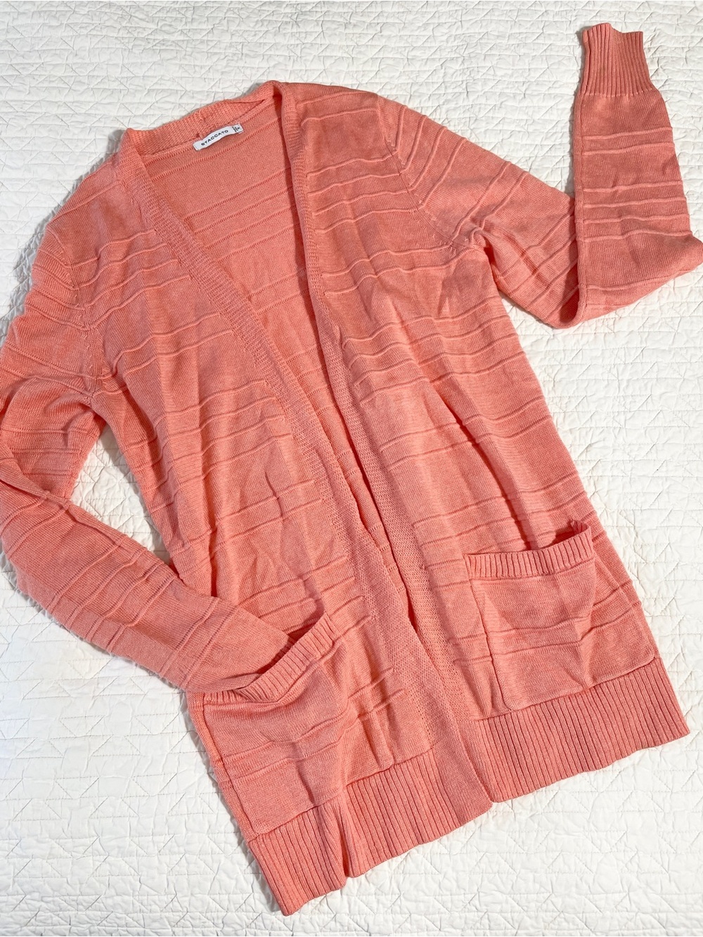 Staccato Coral Pink Open-Front Women's Cardigan Sweater